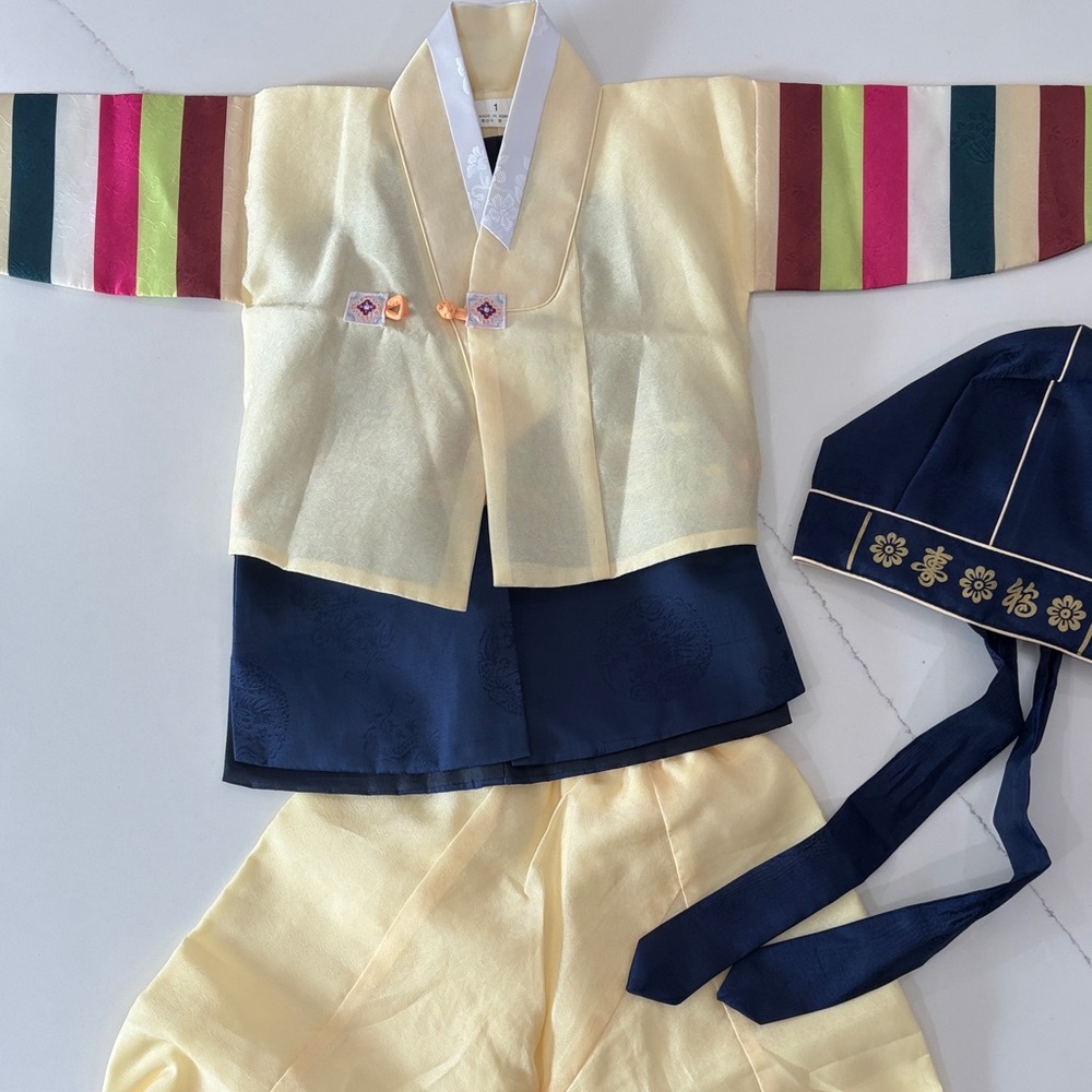 Traditional boys Hanbok yellow and Navy